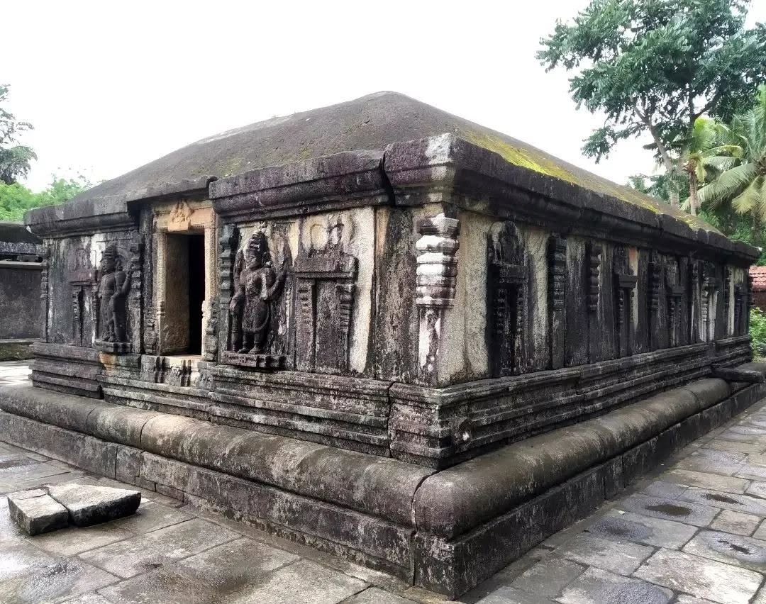 A carved black-stone temple at Barkur